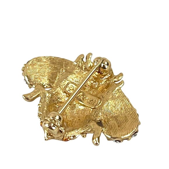 Monet Rare Gold Tone Bee Brooch With Orange & Clear Crystals - Picture 4 of 13